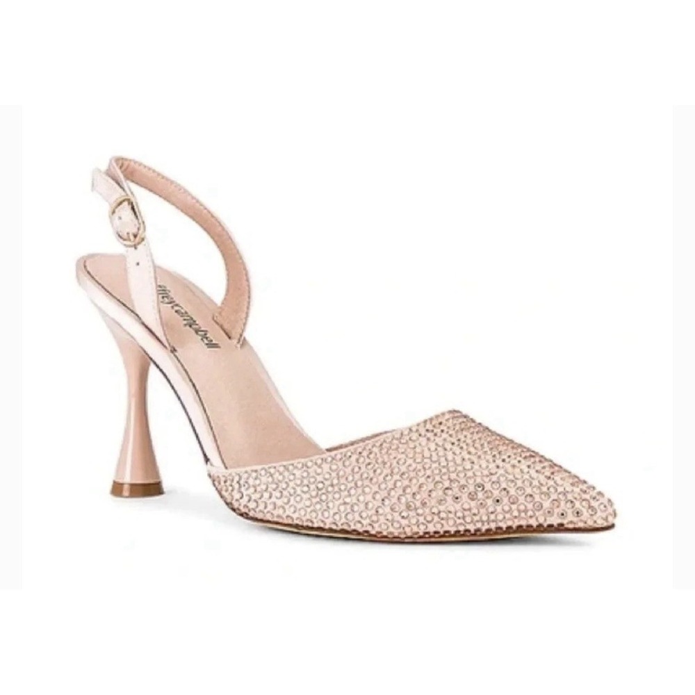 Jeffrey Campbell Zivote Crystal Satin Slingback Heels size 6 Light Pink Combo